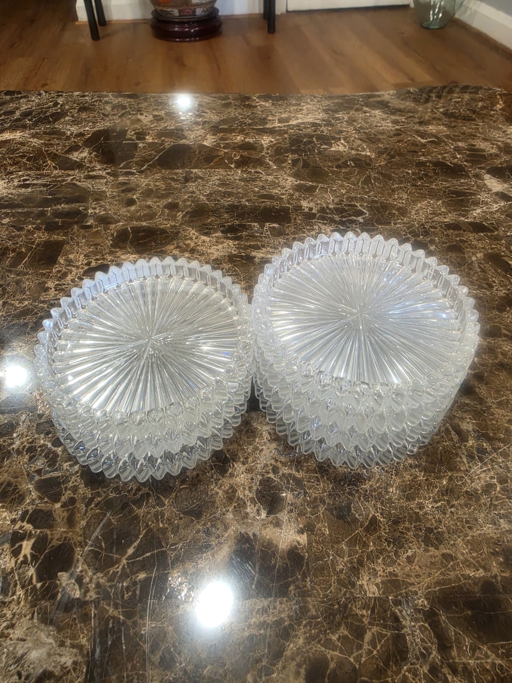 Clear Pressed Glass Coasters - Starburst Pattern (Set of 7)